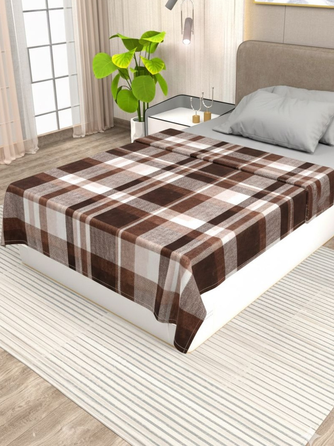 Signature Brown Checked Mild Winter 210 GSM Single Bed Blanket