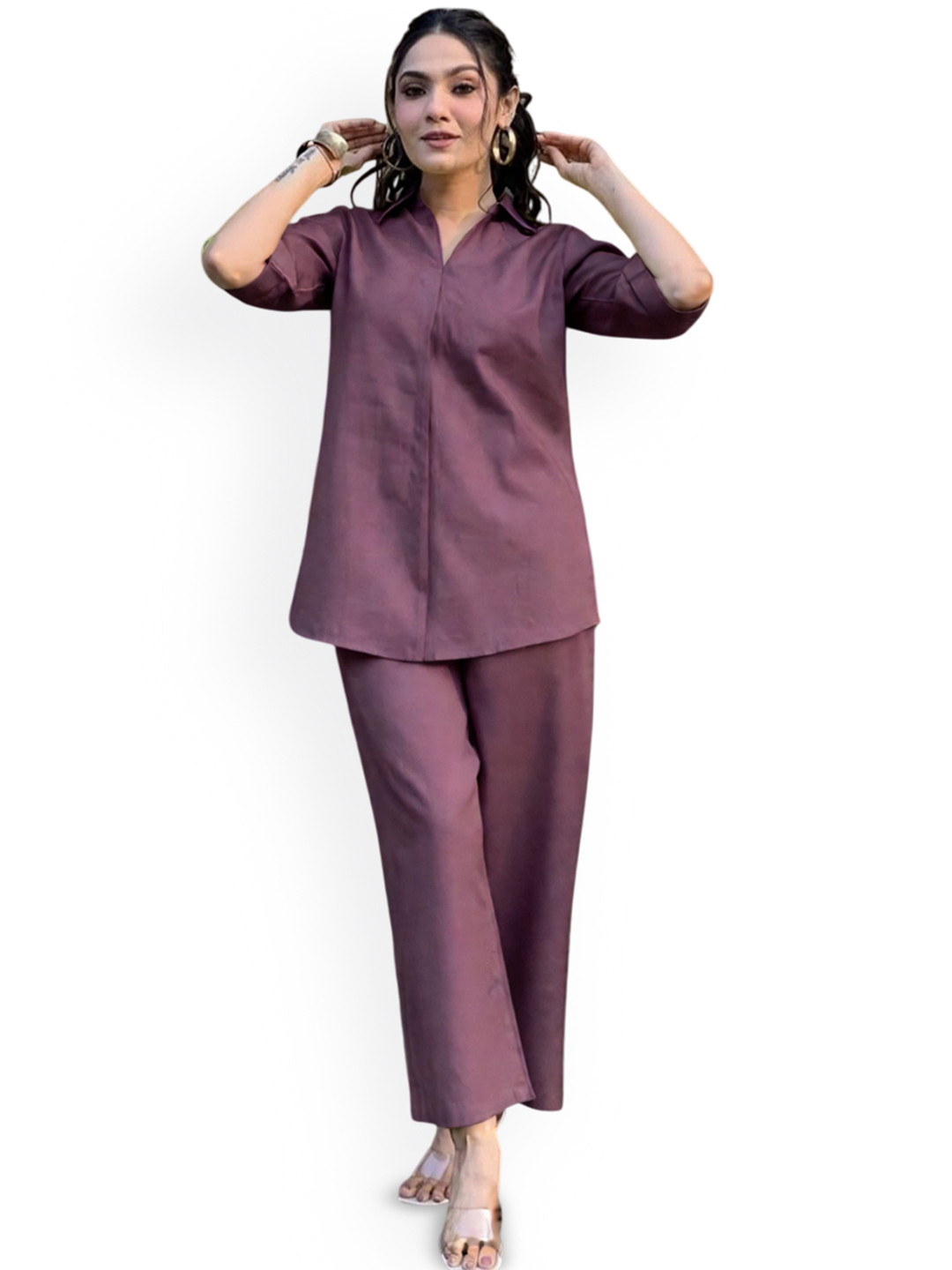 ALLEN WEAVE Shirt Collar Tunic With Trousers