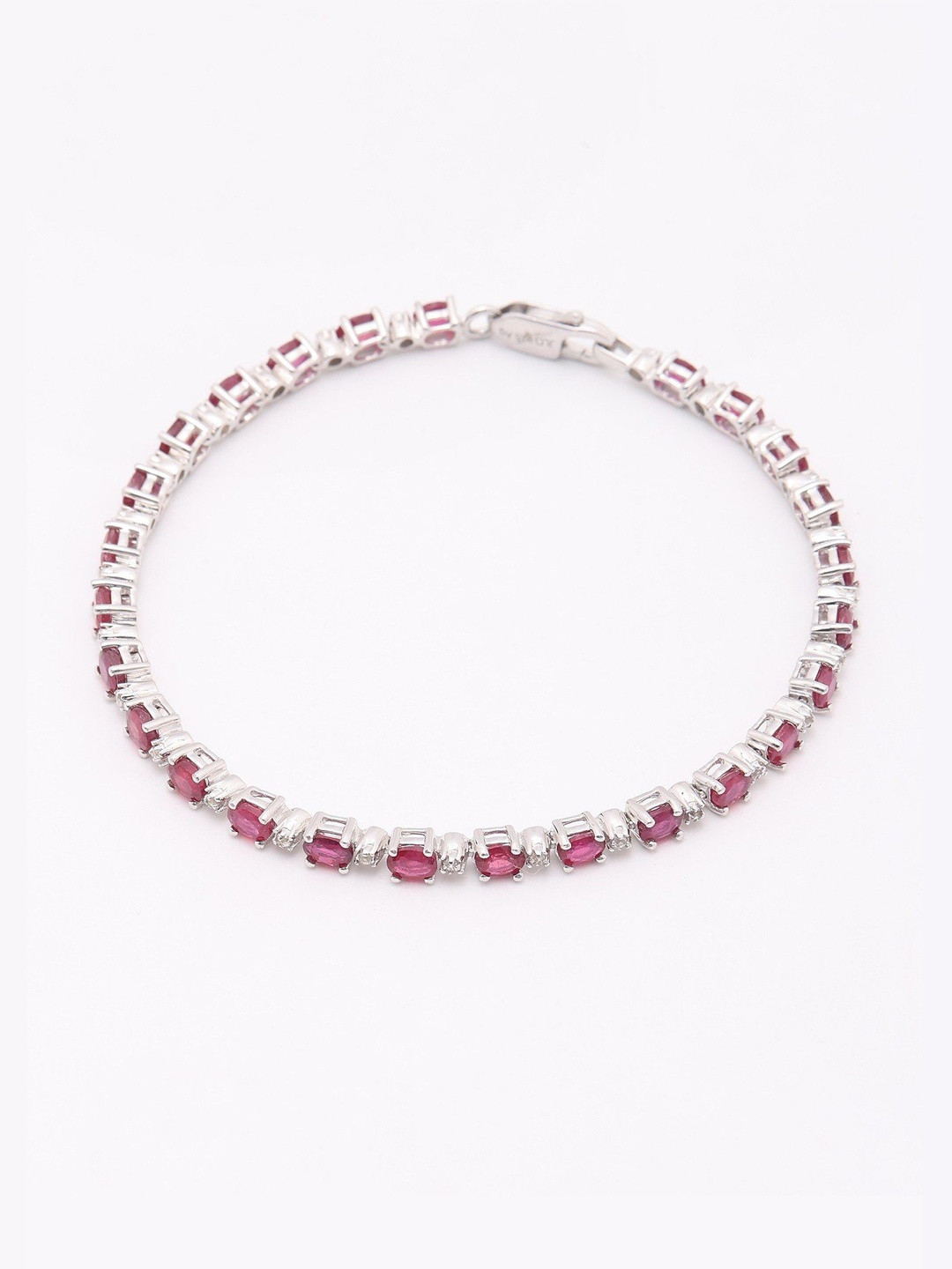Exotic India Women Sterling Silver Ruby Studded Tennis Link Bracelet