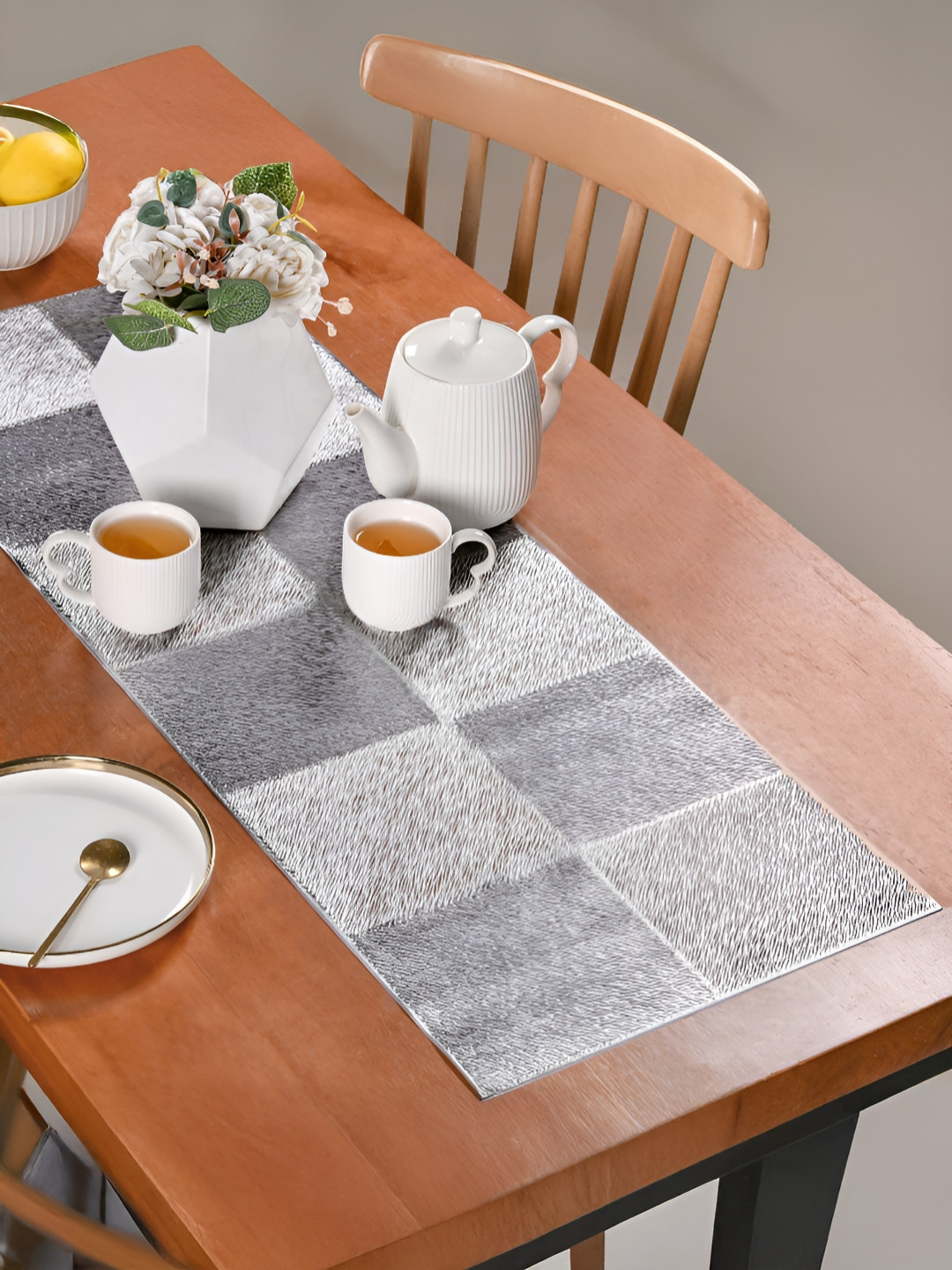Nestasia Grey Textured Grid Dining Table Runner