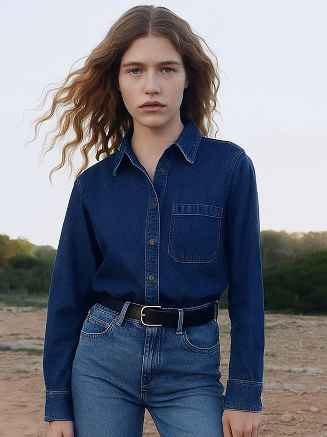 Lounge Dreams Comfort Spread Collar Chest Pocket Denim Casual Shirt