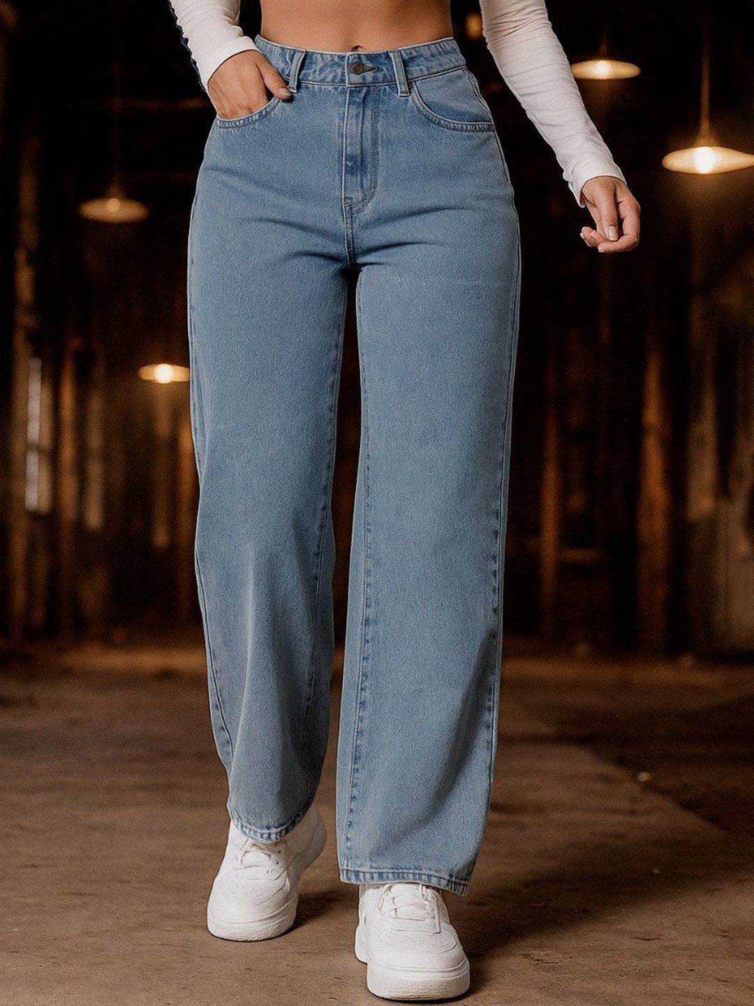 Flying Girls Women Classic Straight Fit High-Rise Acid Wash Stretchable Jeans