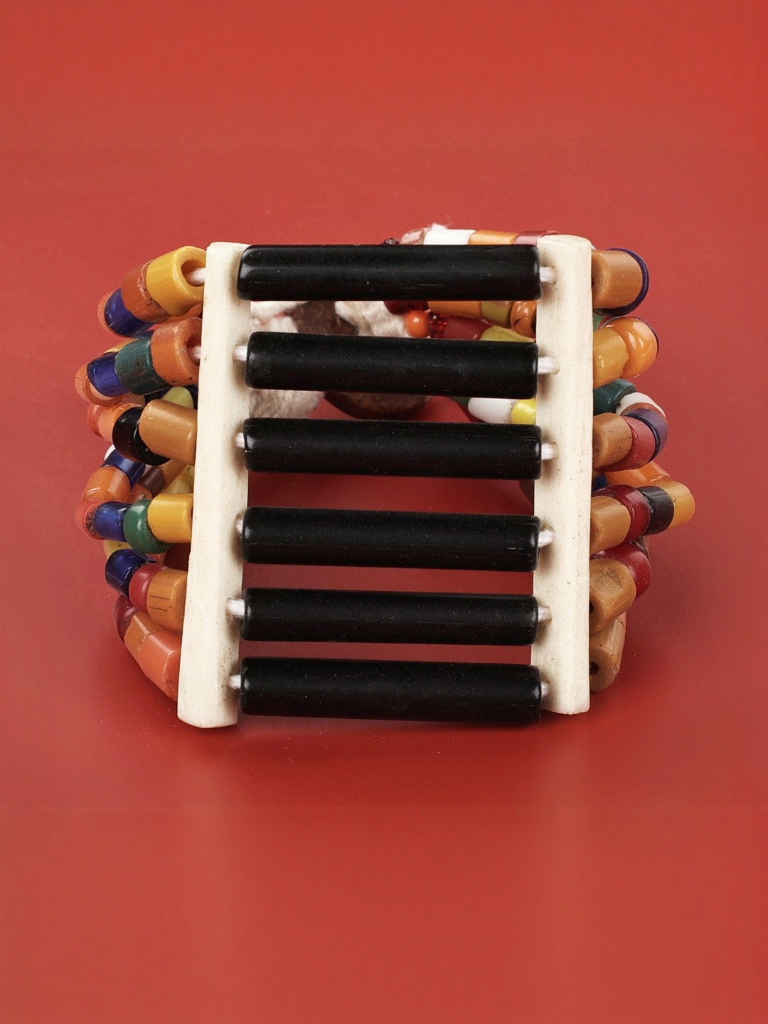 Exotic India Naga Tribal Women Wooden Artificial Beads Elasticated Bracelet