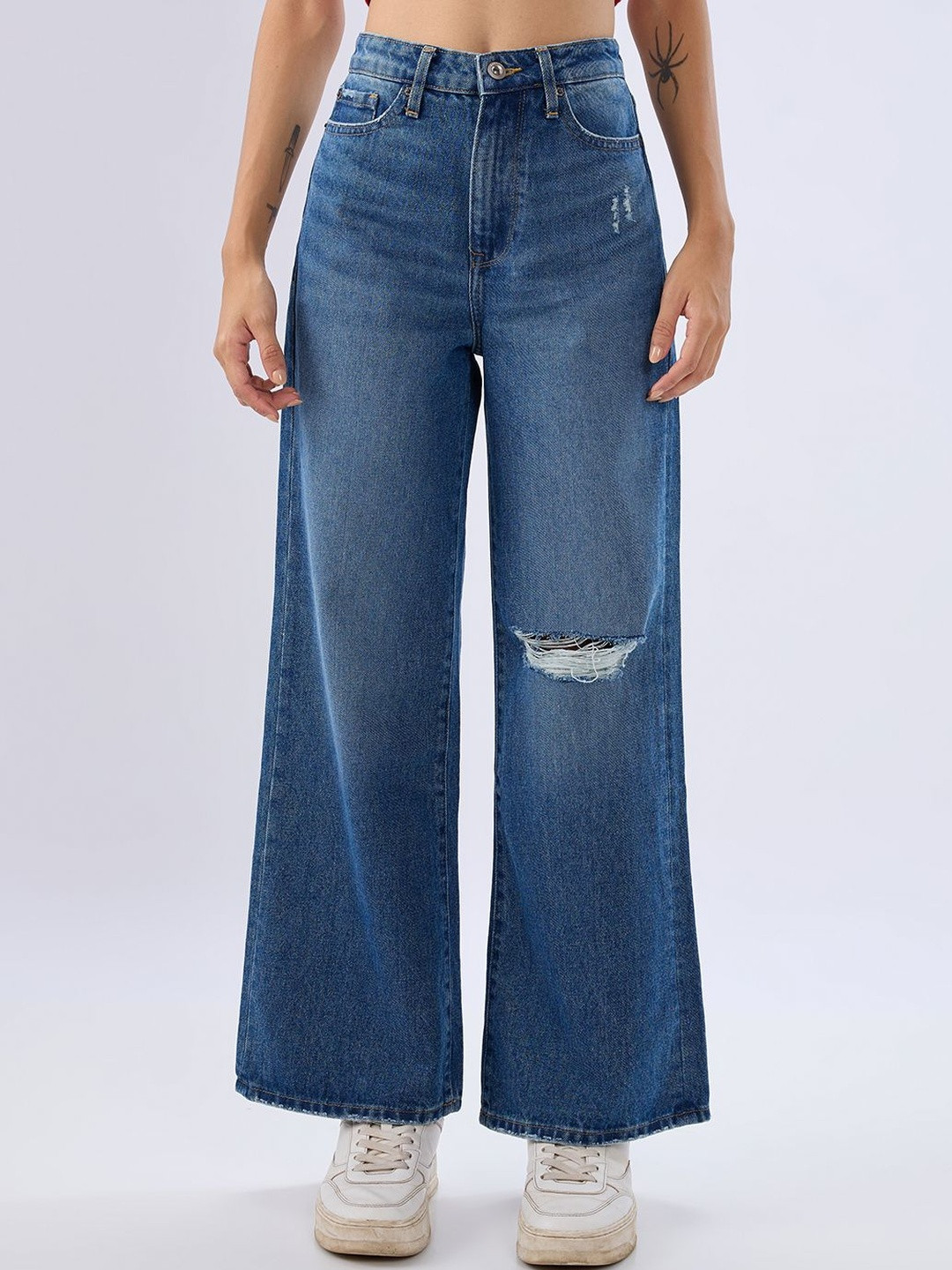Spykar Vintage Blue Wide Leg High Rise Jeans For Women