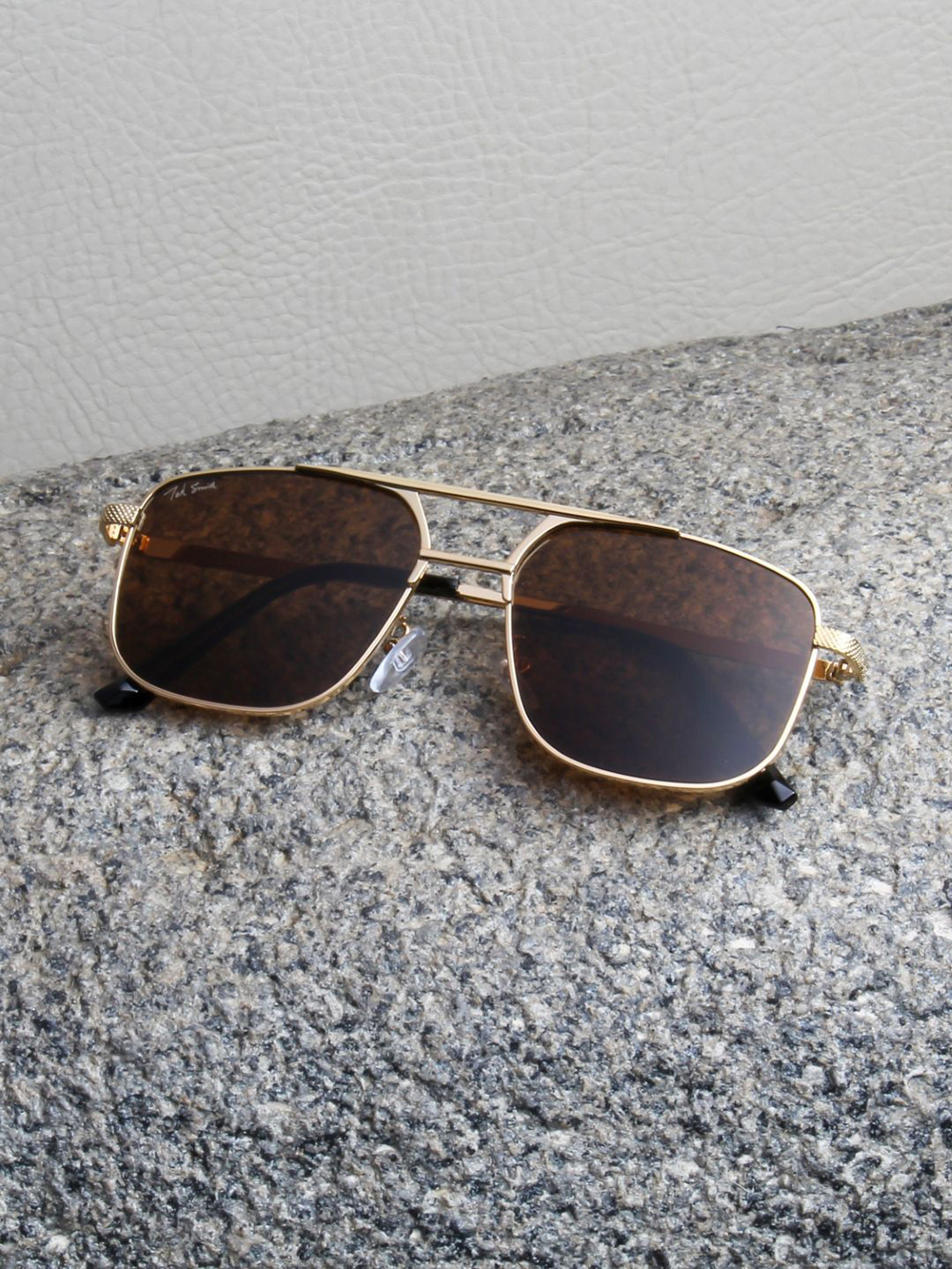 Ted Smith Unisex Aviator Gold Brown Sunglasses With UV Protected Lenses