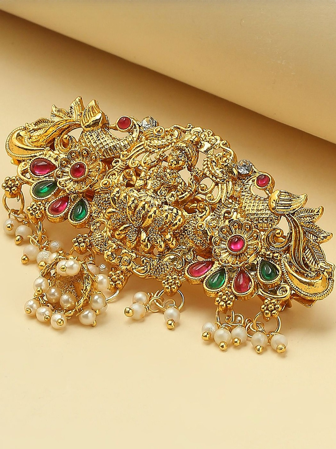 Anouk Women Red Maroon & Green Metal  Ethnic Laxmi Hair Clip with Drop Jhumka