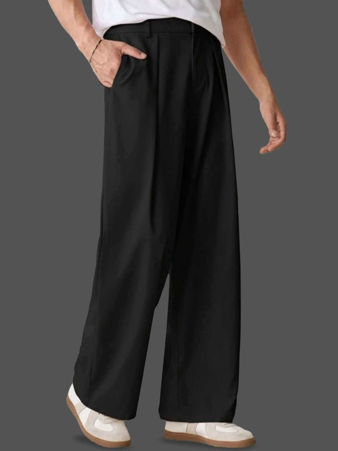 Next One Men Relaxed Straight Leg Mid-Rise Pleated Formal Korean Pants