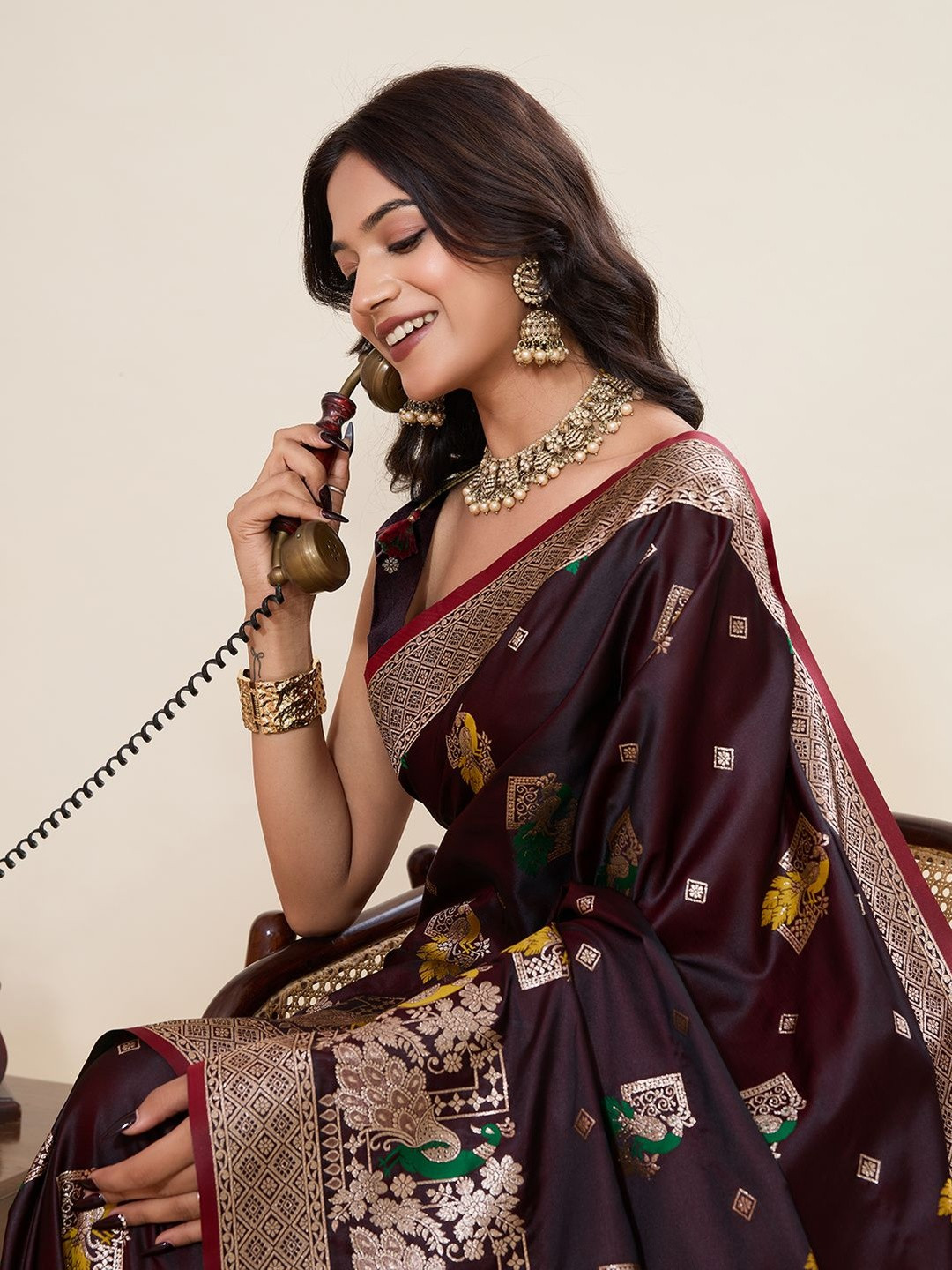 NIWAA Ethnic Motifs Zari Heavy Work Banarasi Saree With Blouse Piece
