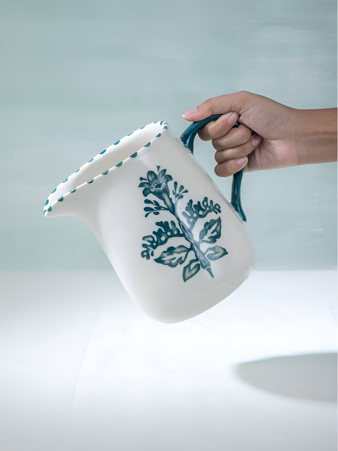 FREEDOM TREE Montane White & Blue Printed Ceramic Water Jug-1.2 L