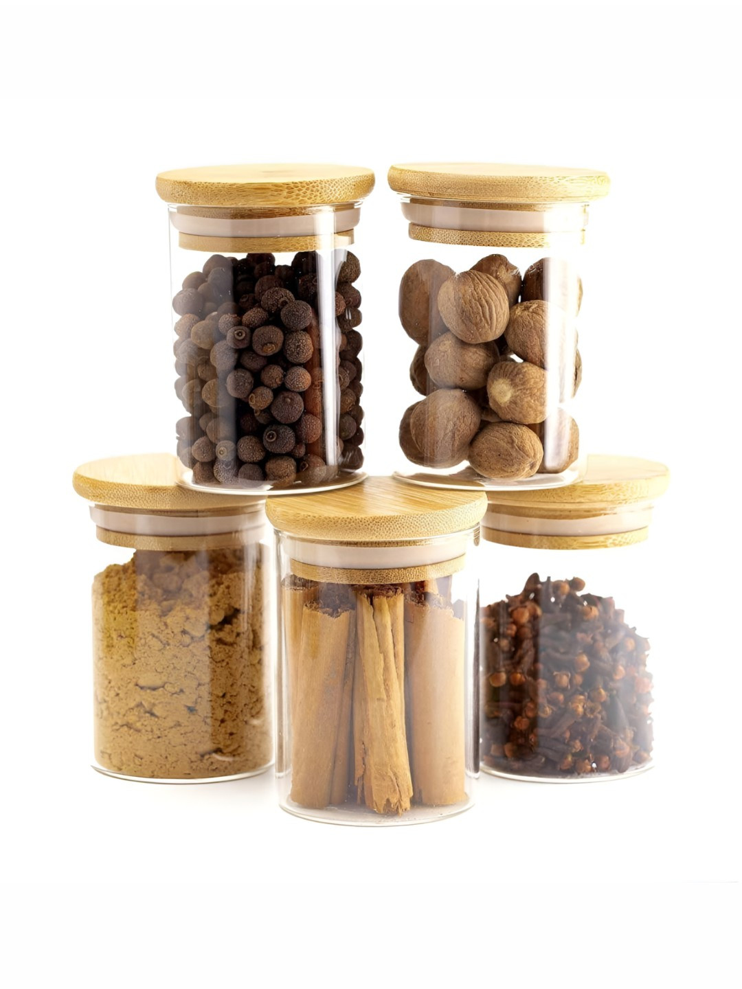 Virtuous 5 Pcs Transparent Airtight Flip Top Glass Jar 270ml