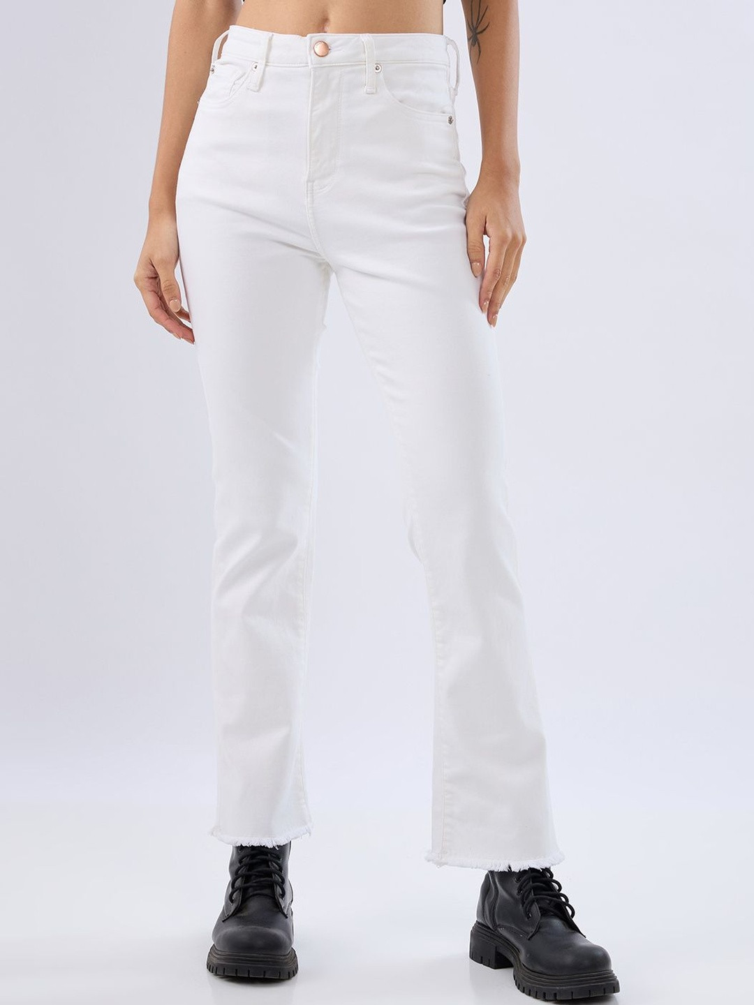 Spykar White High Rise Boot Cut Fit Jeans For Womens