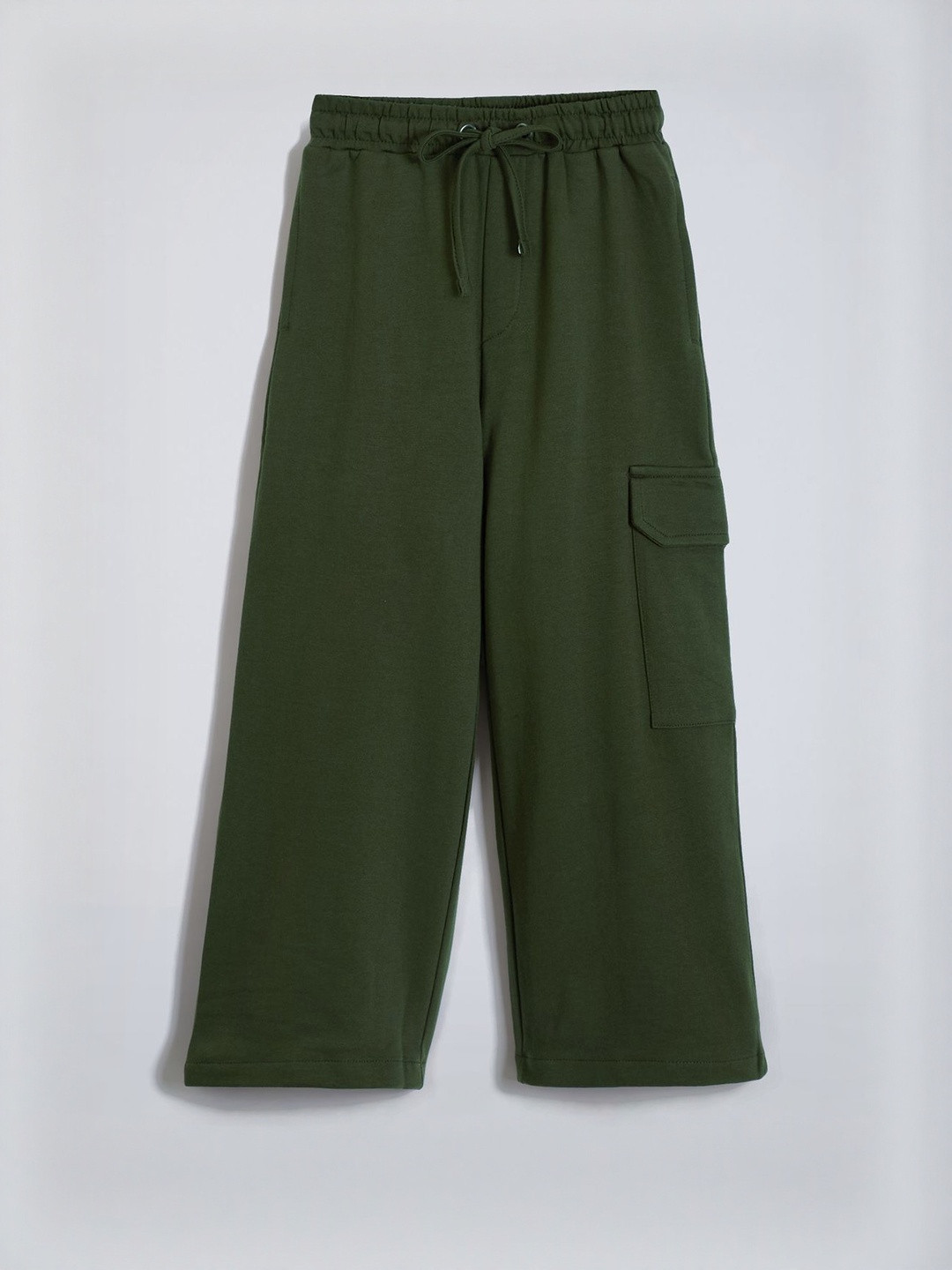 Hopscotch Boys Green Solid Cotton Utility Pocket Trackpants