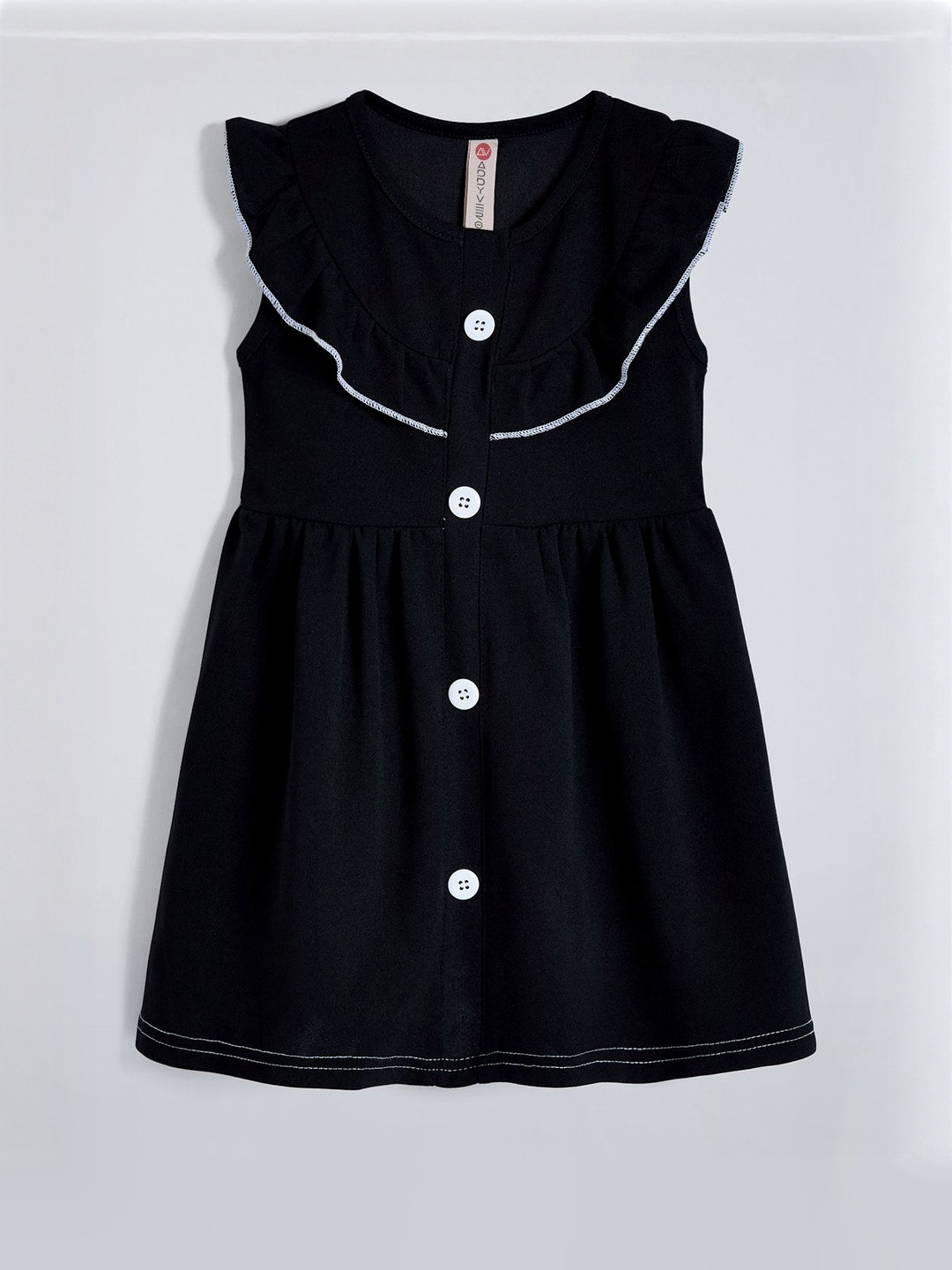 Hopscotch Girls Black Ruffle Embellished Casual Dress