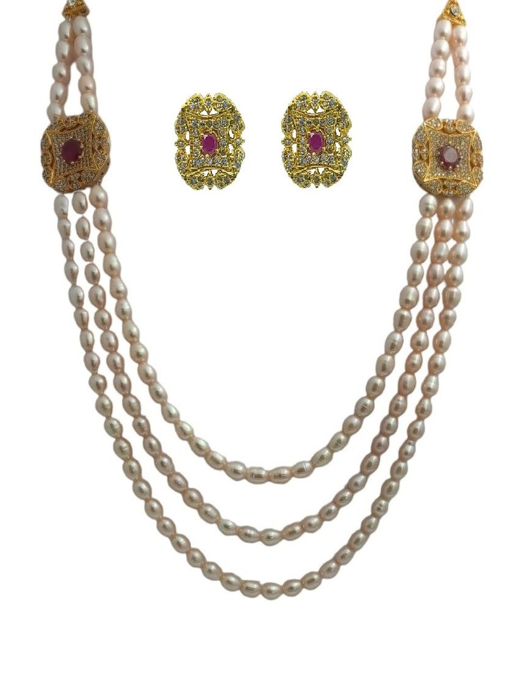D.D Pearls Beaded Rani Haar Necklace and Earrings Jewellery Set