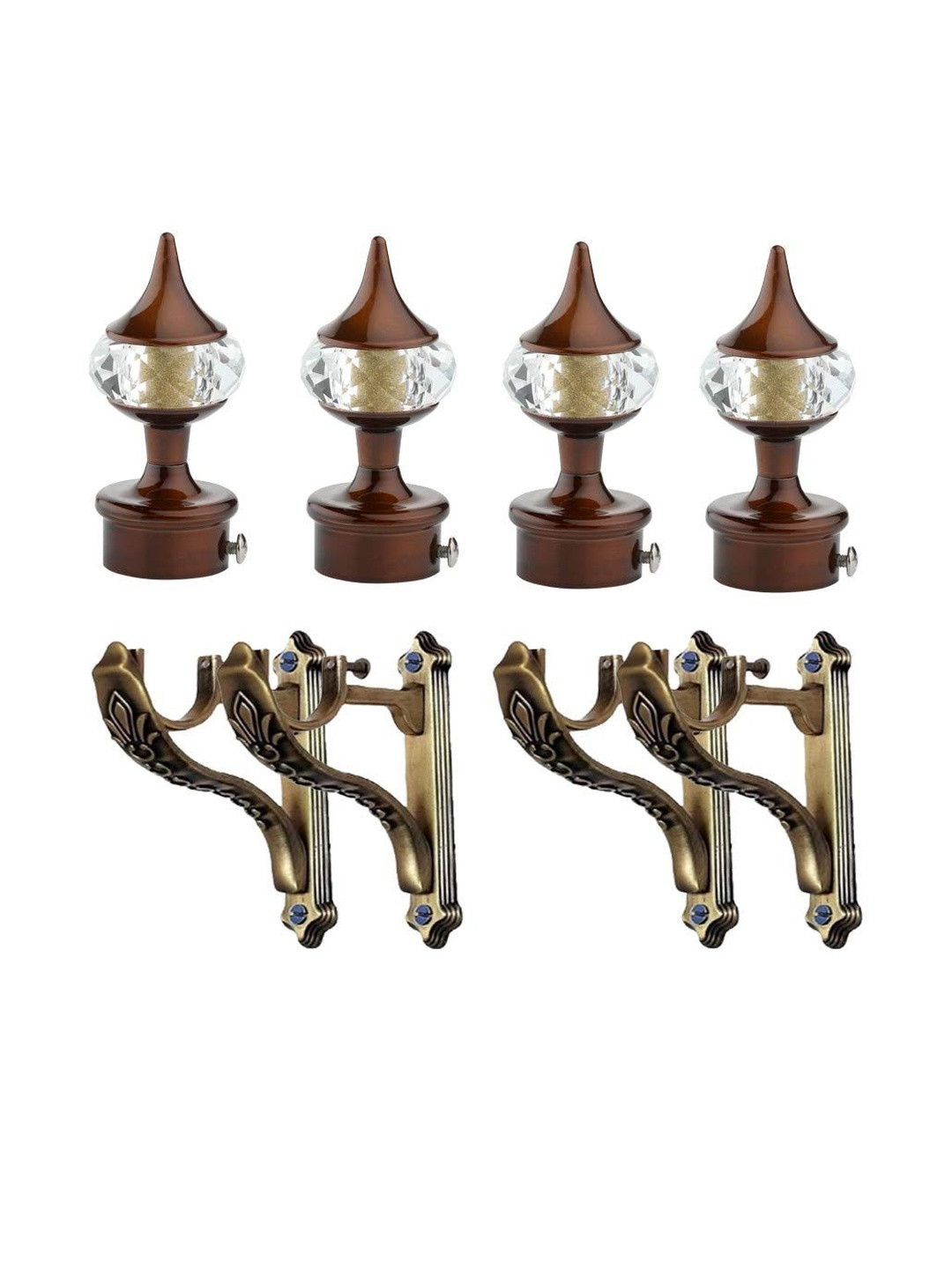 GLOXY 4 Pair Brass Brackets Antique Vintage Design Curtain Holder for Door Window