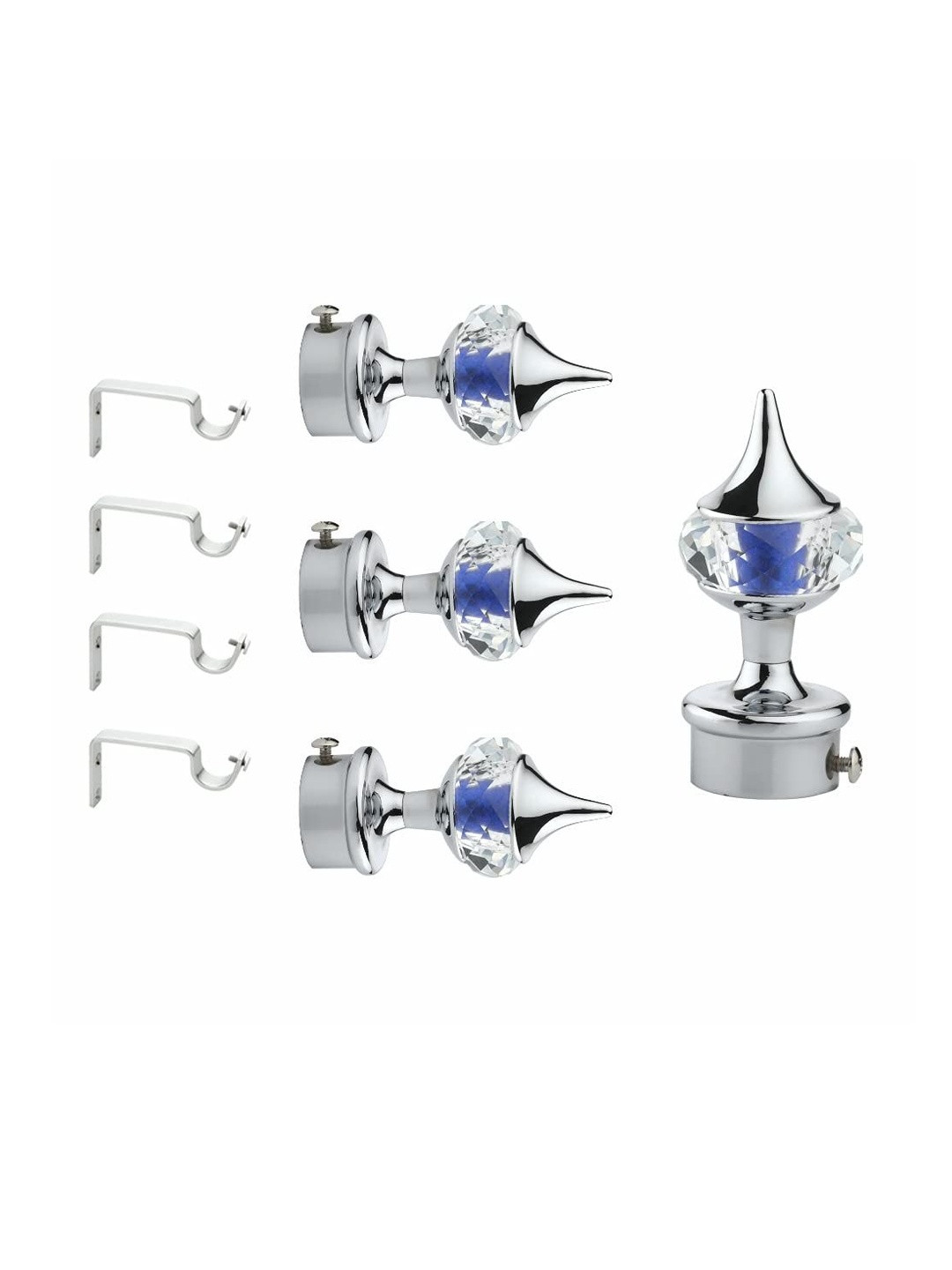 GLOXY Pack Of 4 Aluminium Single Diamond Curtain Holders and Rod Support Fittings