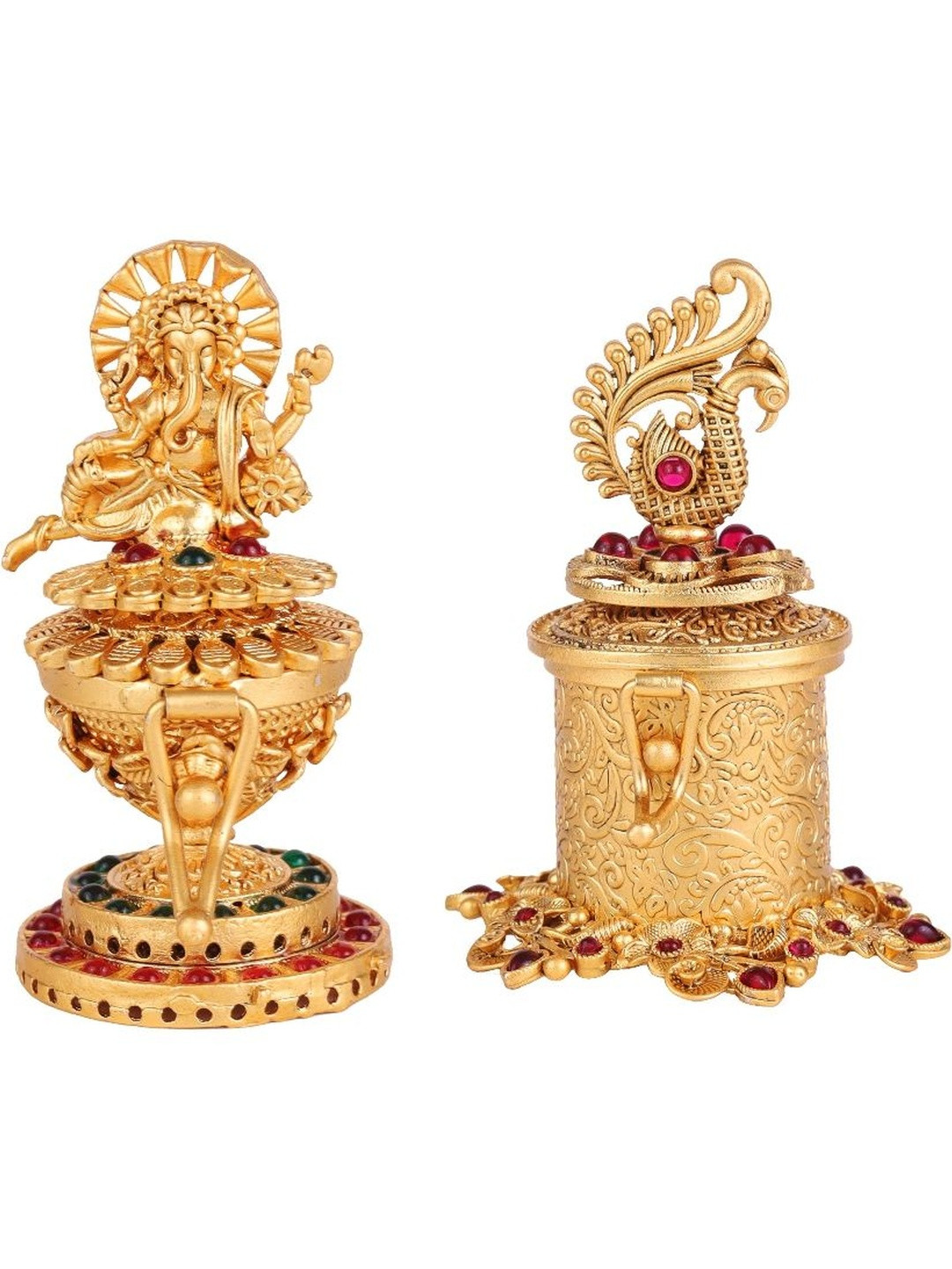 SALONI FASHION JEWELLERY Set of 2 Lord Ganesha & Peacock Gold-Plated Sindoor