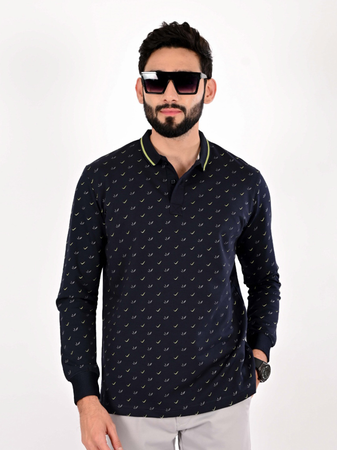 THREADS OF HARMAN Men Printed Polo Collar T-shirt