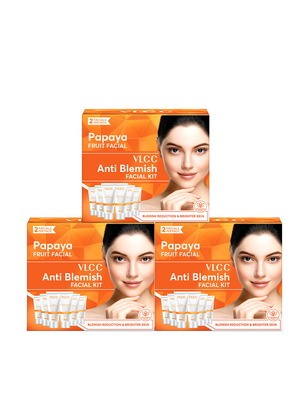 VLCC Set of 3 Papaya Fruit Single Facial Kit - 60g each