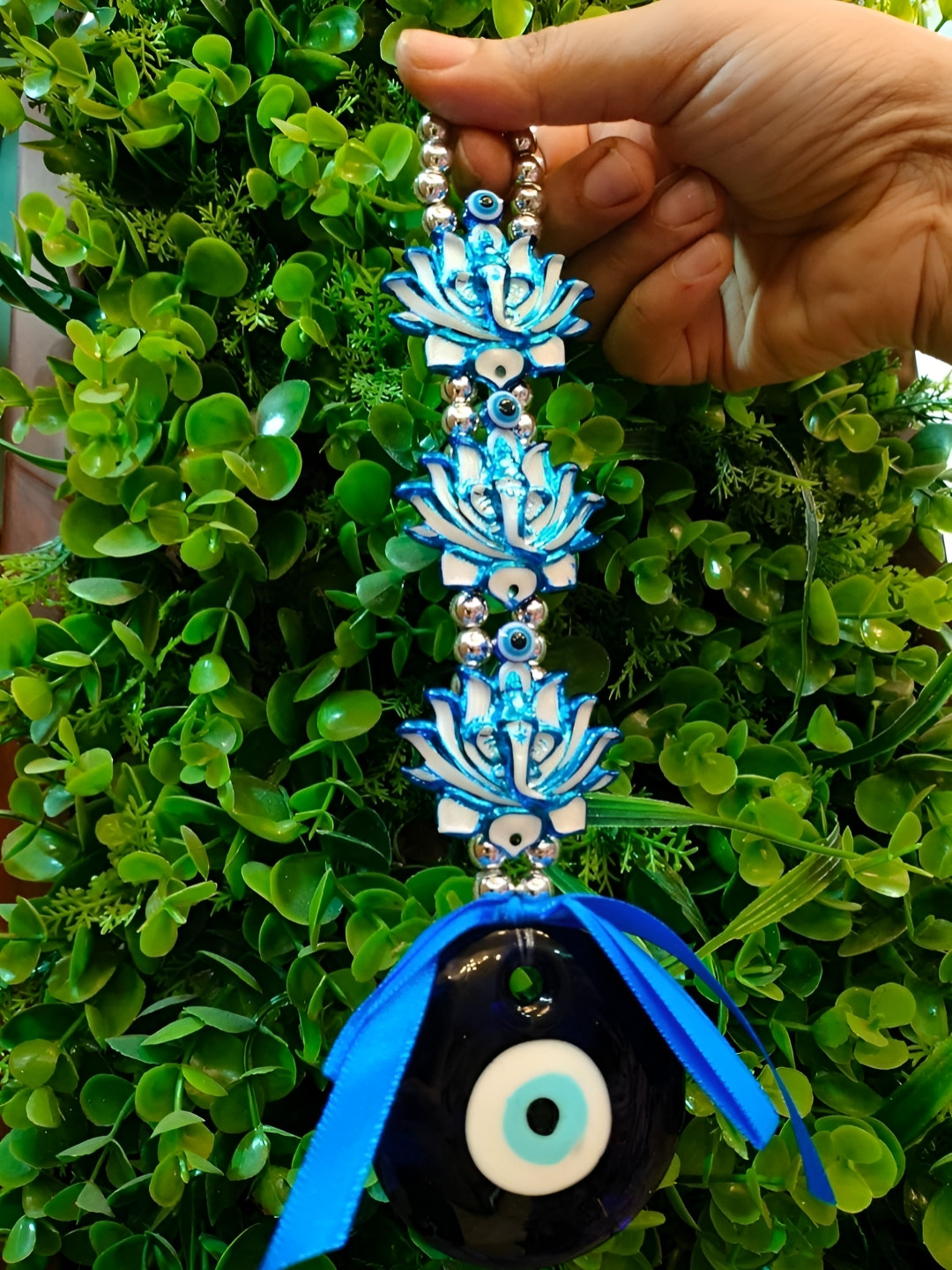 VASTU ART Blue Ganesha Evil Eye With lotus Symbol Wall Hanging