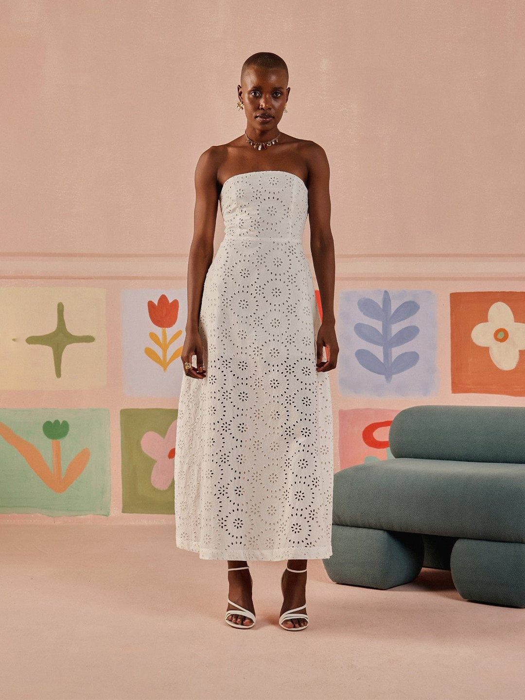 Sage by Mala Nysa Schifli Geometric Embroidered Fit & Flare Pure Cotton Dress