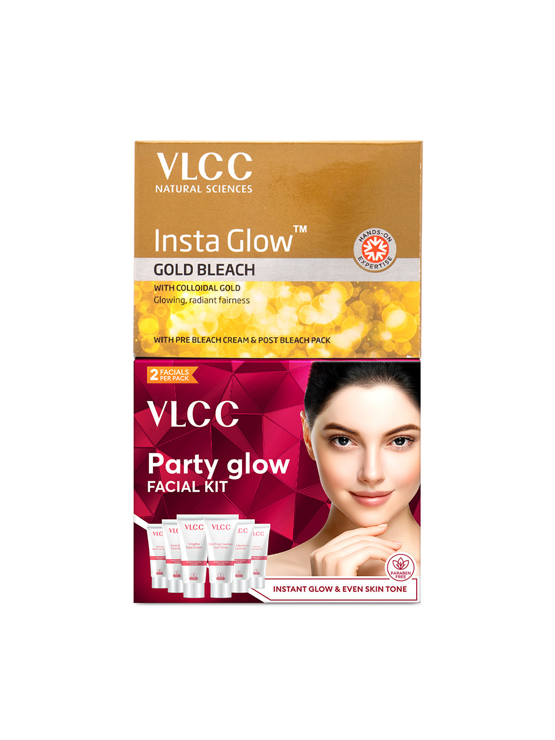 VLCC Set of Party Glow Facial Kit - 60 g & Insta Glow Gold Bleach - 30 g