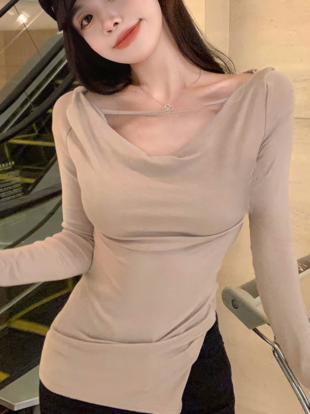 StyleCast Women Cowl Neck Long Sleeves Casual Top