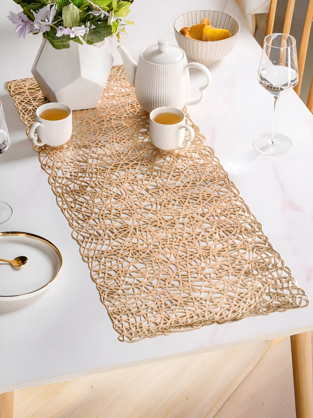 Nestasia Brown Textured Laser Cut Style Table Runner