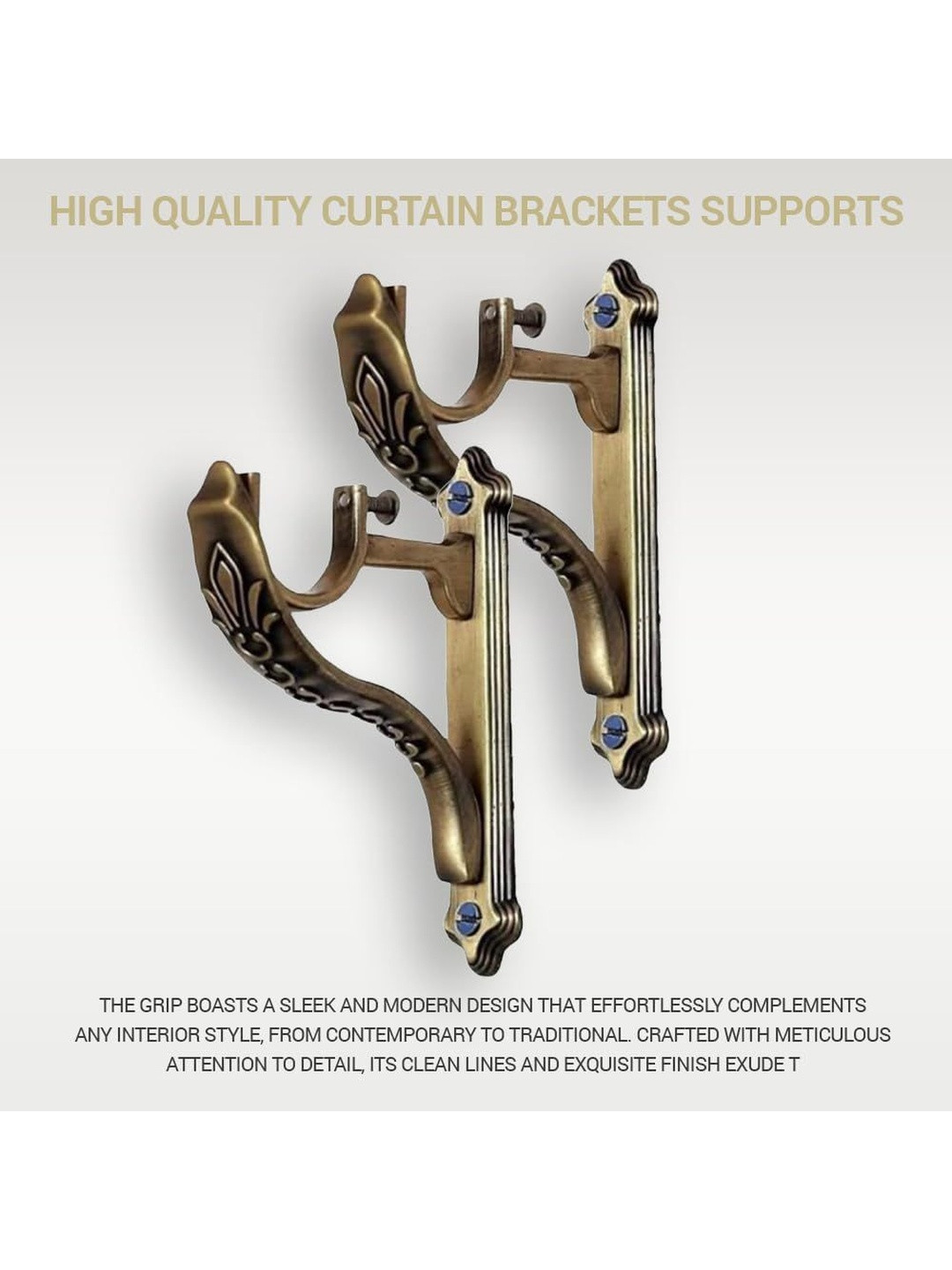 GLOXY 4 Pair Brass Brackets Antique Vintage Design Curtain Holder for Door Window