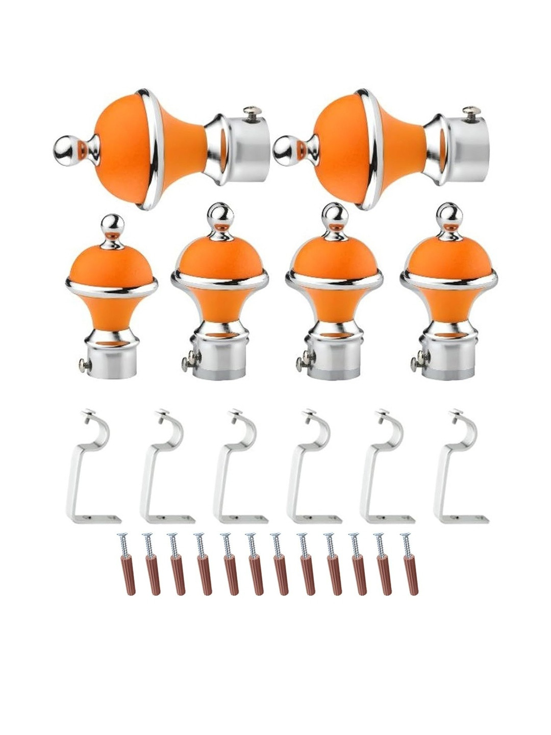 GLOXY Pair of 3 Orange & Silver Metal Curtain Rods & Brackets