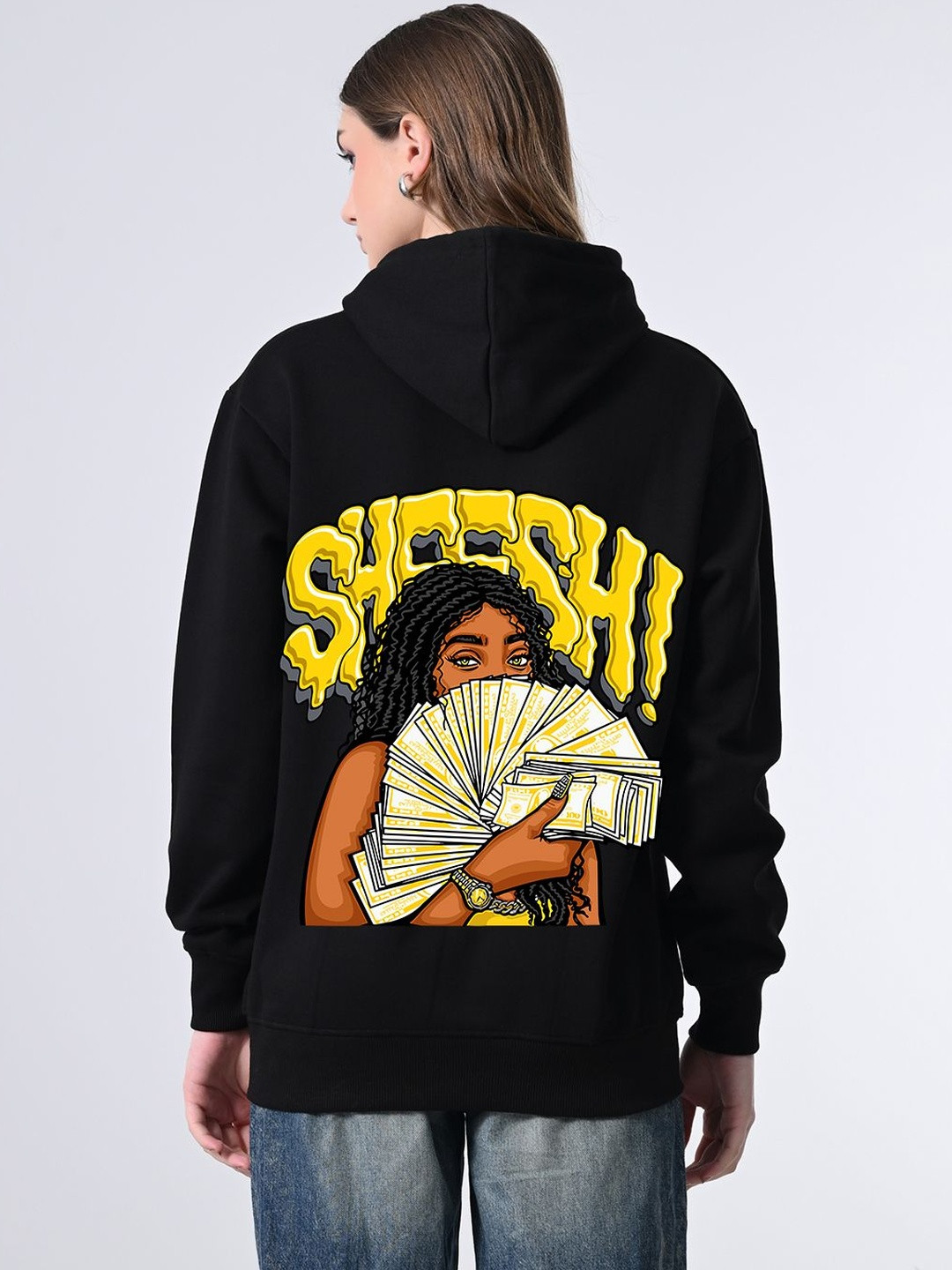 CORSICA Women Back Printed Cotton Long Sleeves Kangaroo Pocket Hooded Pullover Sweatshirt