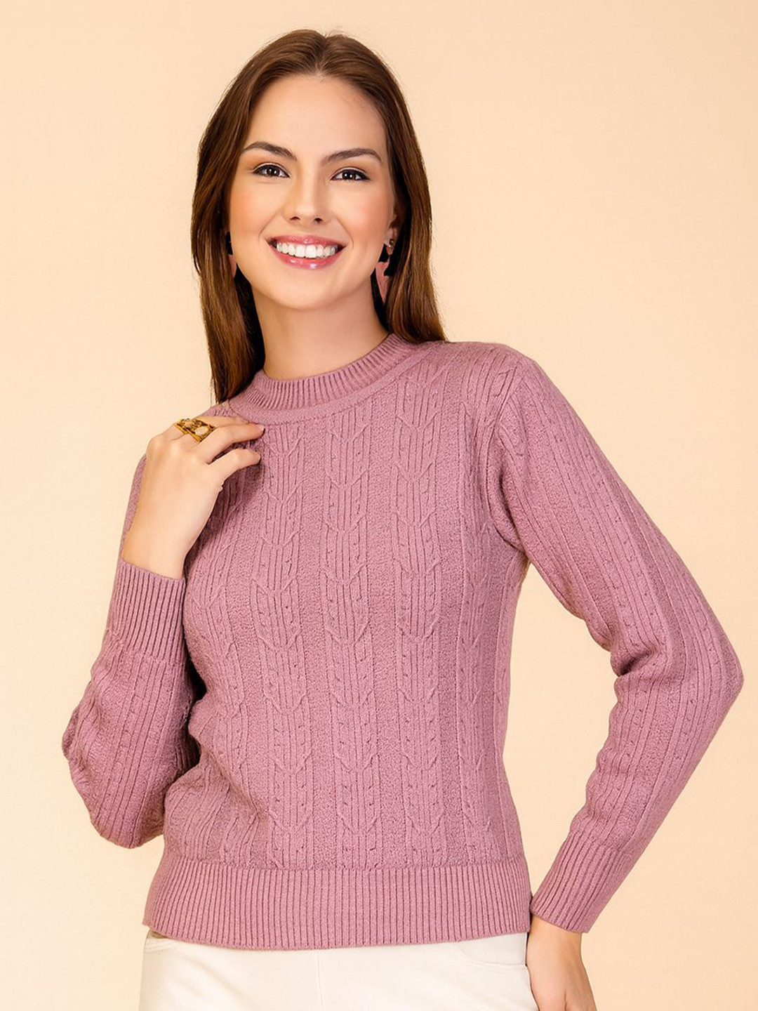 all about you Women Textured Ribbed Wool Pullover Sweater