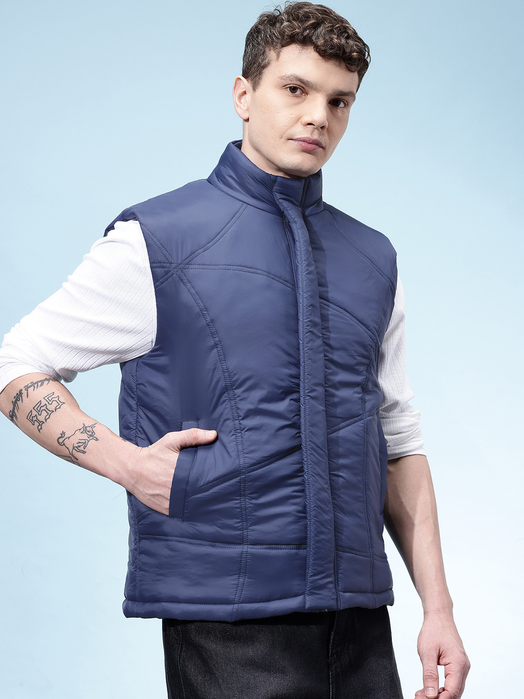 glitchez Mock Collar Quilted-Style Gilet Jacket