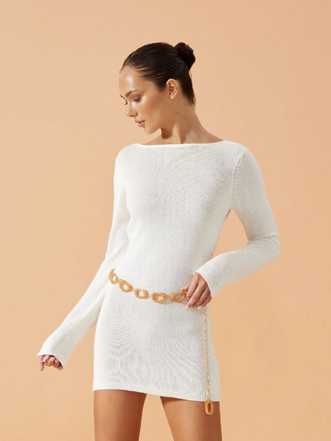 StyleCast Women Backless Boat Neck Long Sleeves Bodycon Mini Dress