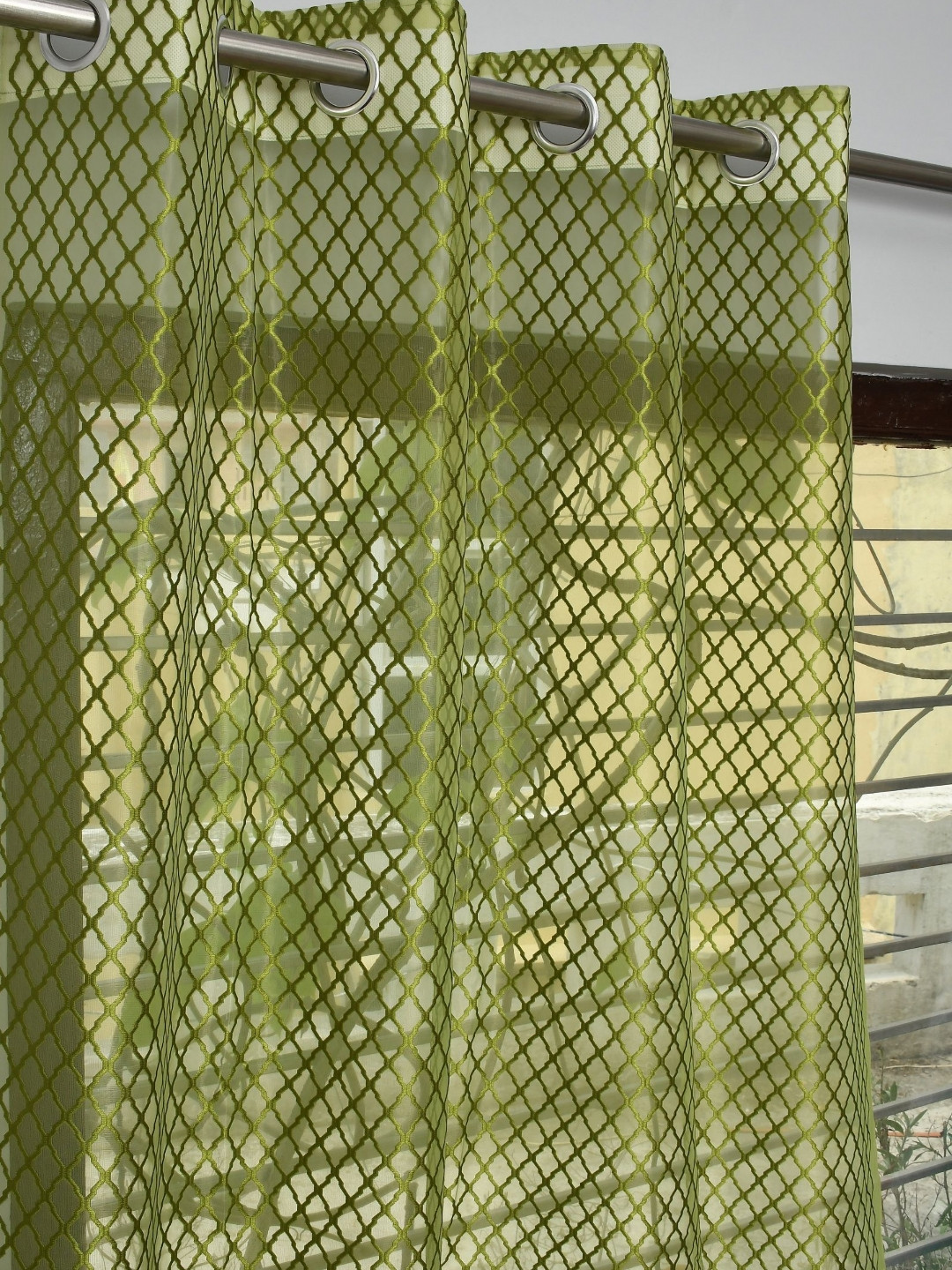 GEET CREATIONS Green Checked Sheer Window Curtains