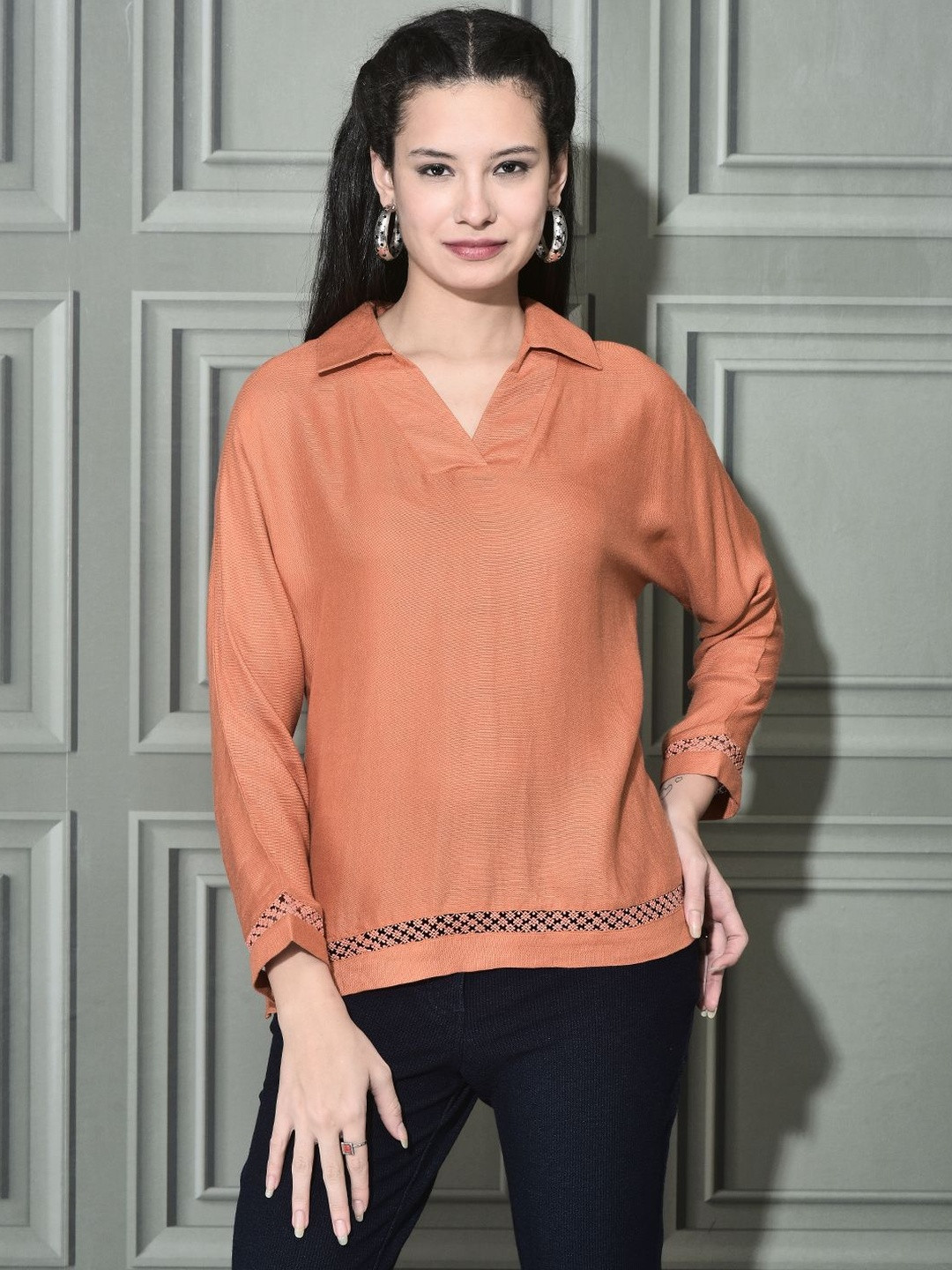FFU Solid Lace Inserts Shirt Style Top