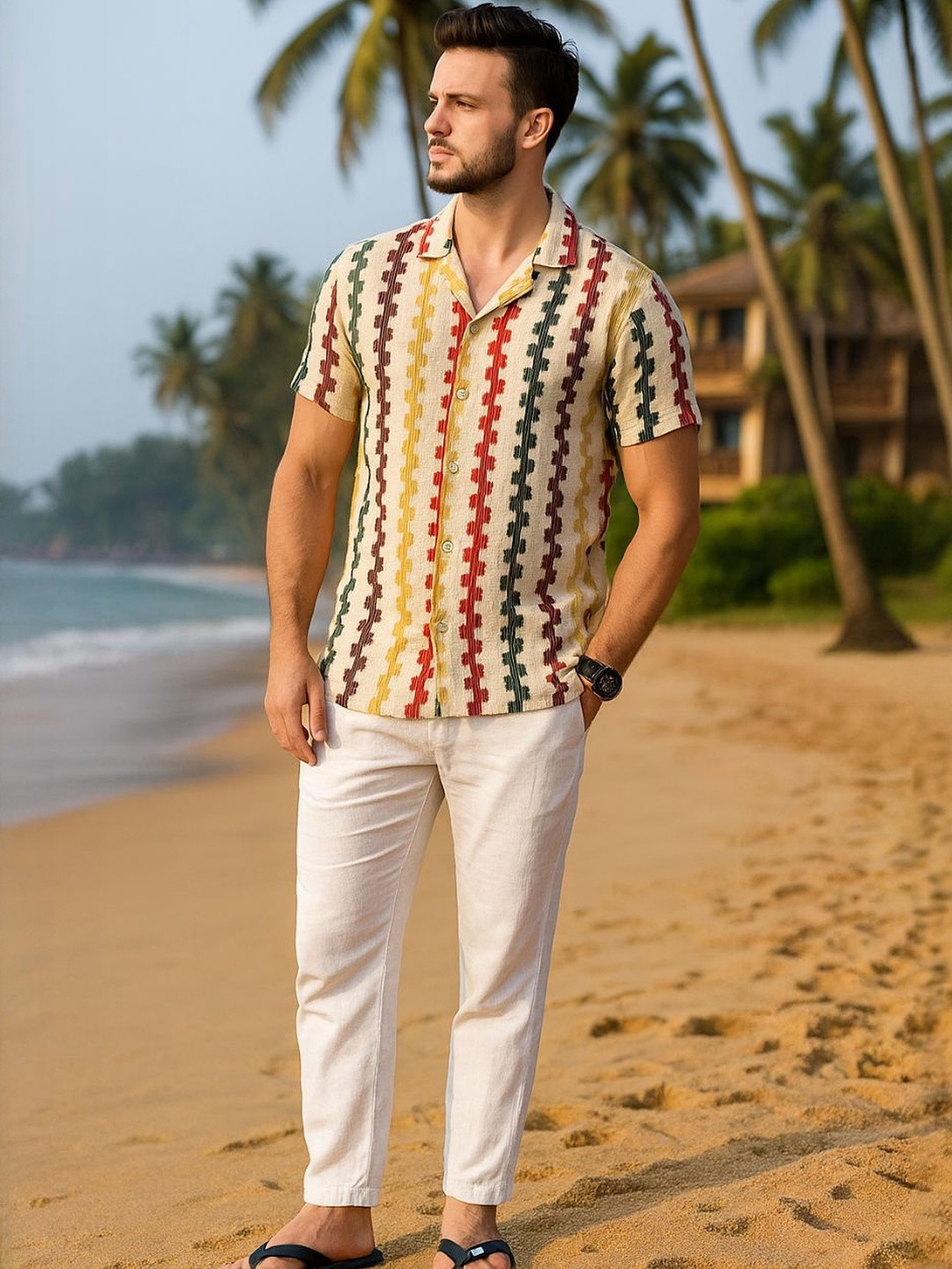 HERE&NOW Men Cotton Regular Fit Multi Stripes Semi Sheer Shirt