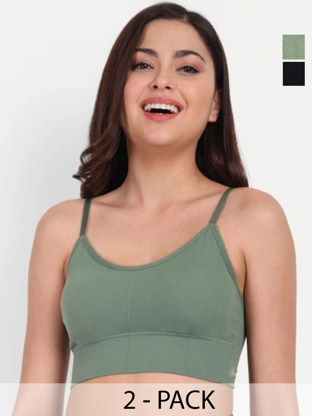 A K FASHION8855 Women Pack of 2 Solid Seamless Padded Crop Top Bra