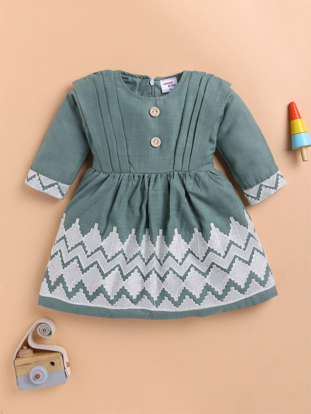 LACKii DOLL Girls Geometric Embroidered Fit & Flare Dress
