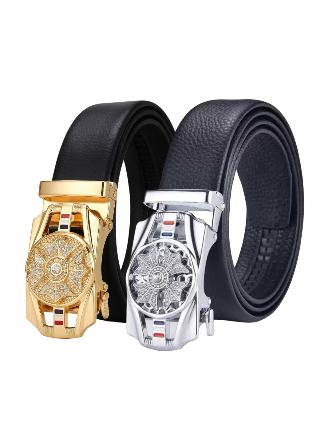Niddleman Men Pack Of 2 Automatic Buckle Leather Belt