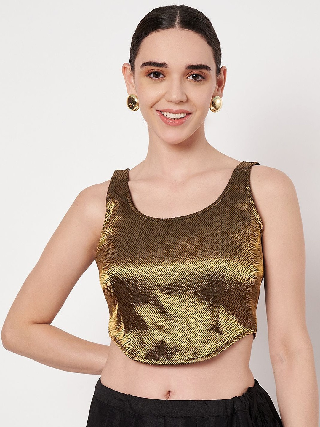 studio rasa Women Self Design Sheen Crop Top