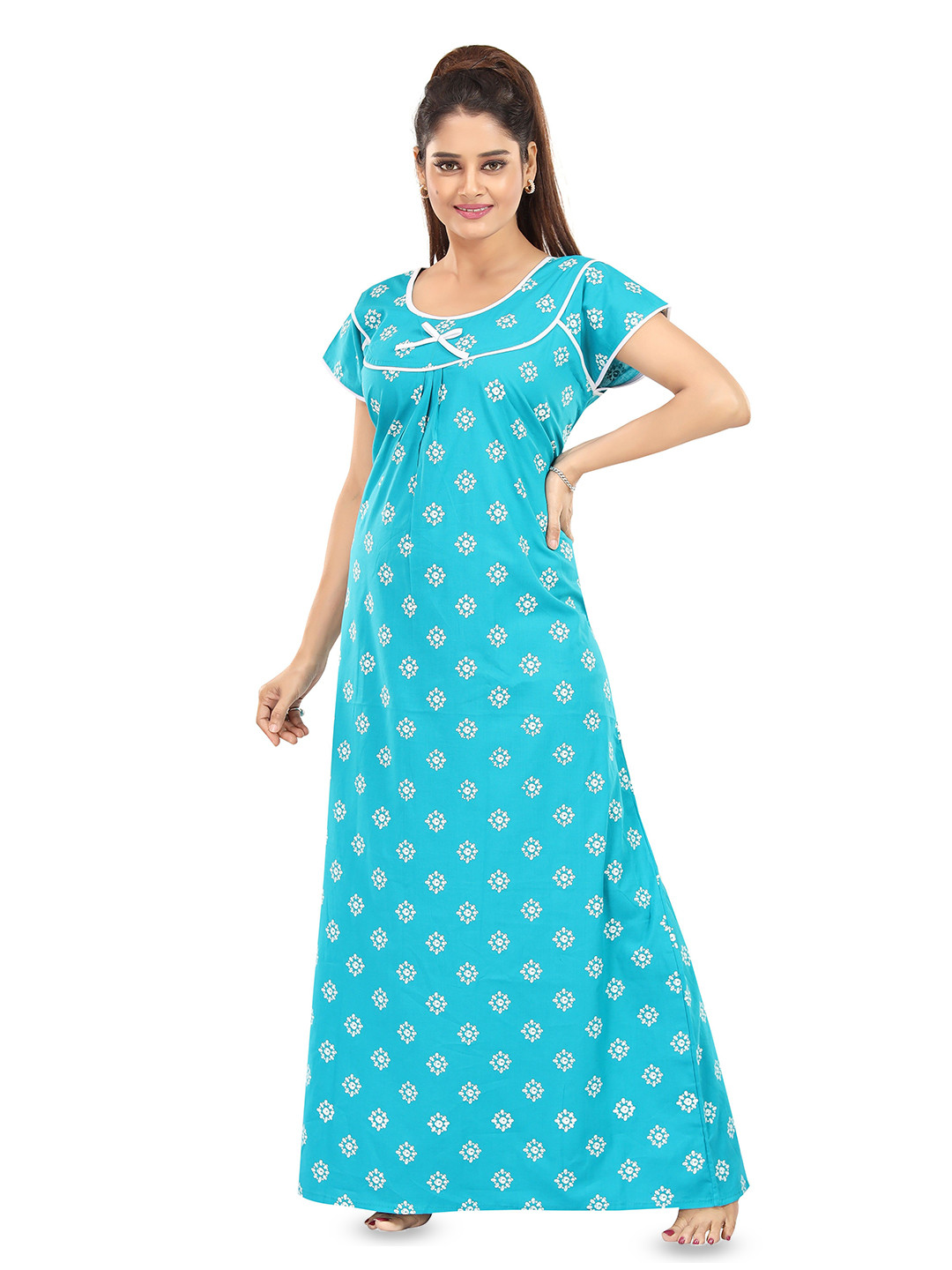 CINCO Women Printed Cotton Maxi Nightdress
