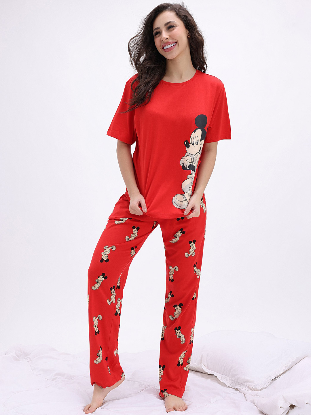 Zivame Women Mickey Mouse Printed Top & Pyjama Night suit