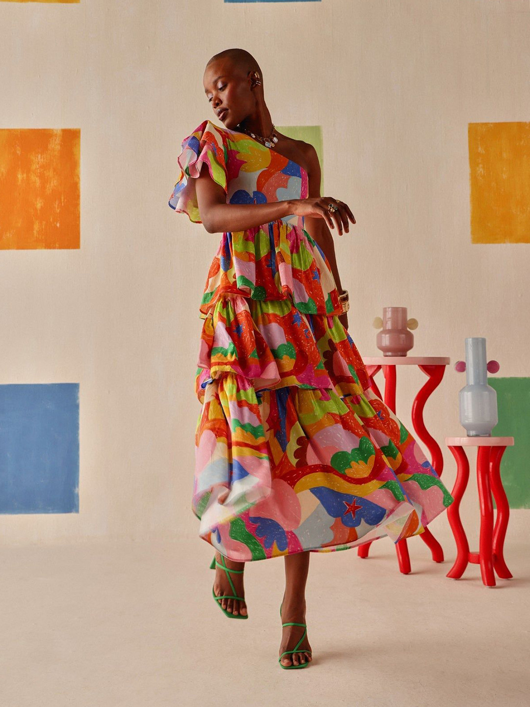 Sage by Mala Women Printed Pure Cotton Flutter Sleeve Fit & Flare Midi Nova Dress