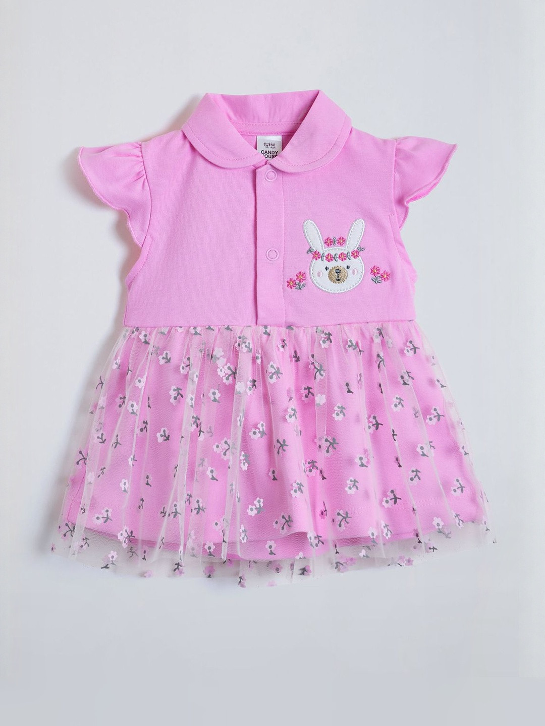 Hopscotch Girls Floral Printed Flared Sleeve Fit & Flare Cotton Dress