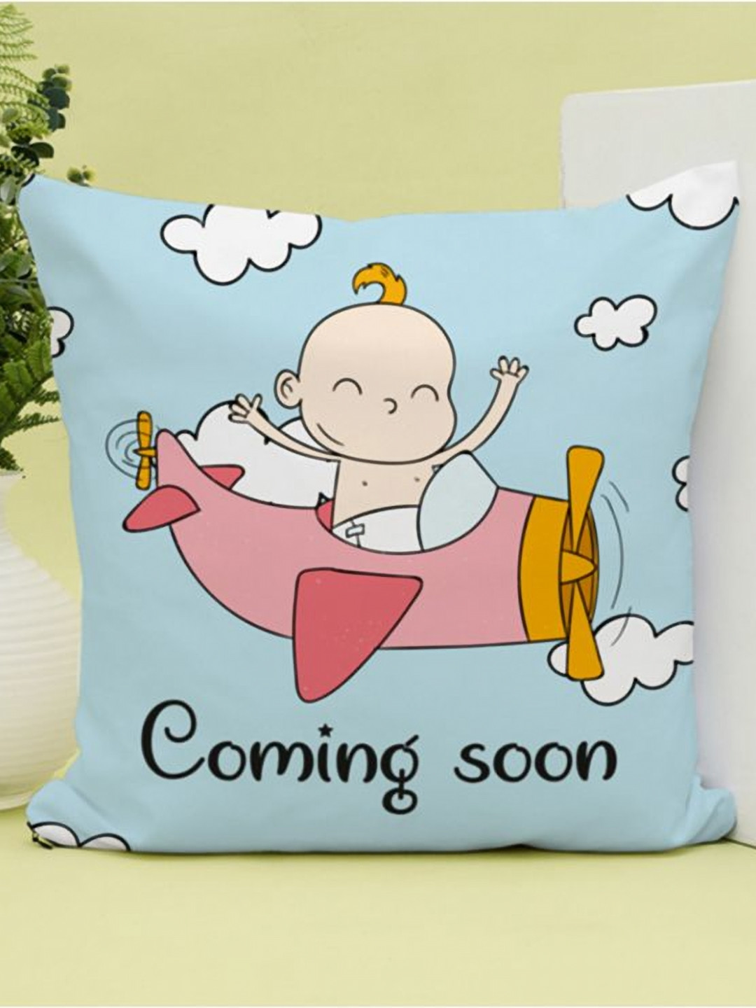 GIFTNEED Blue Printed Square Cushion Cover