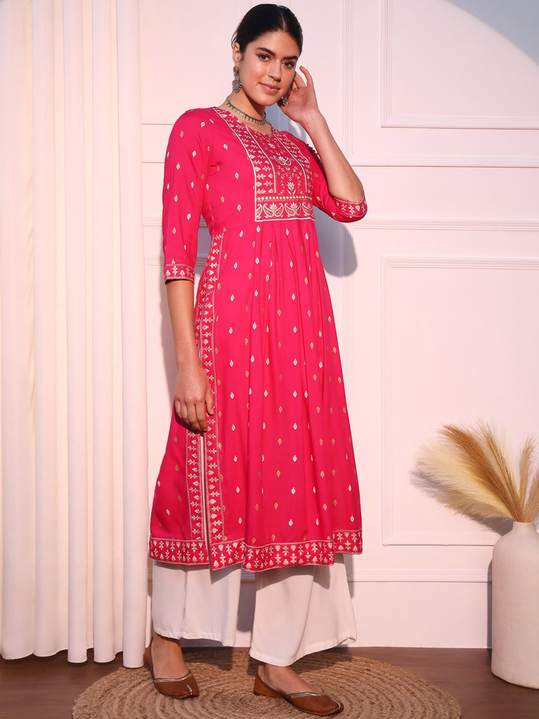 KALINI Ethnic Motifs Printed Round Neck A-line Kurta