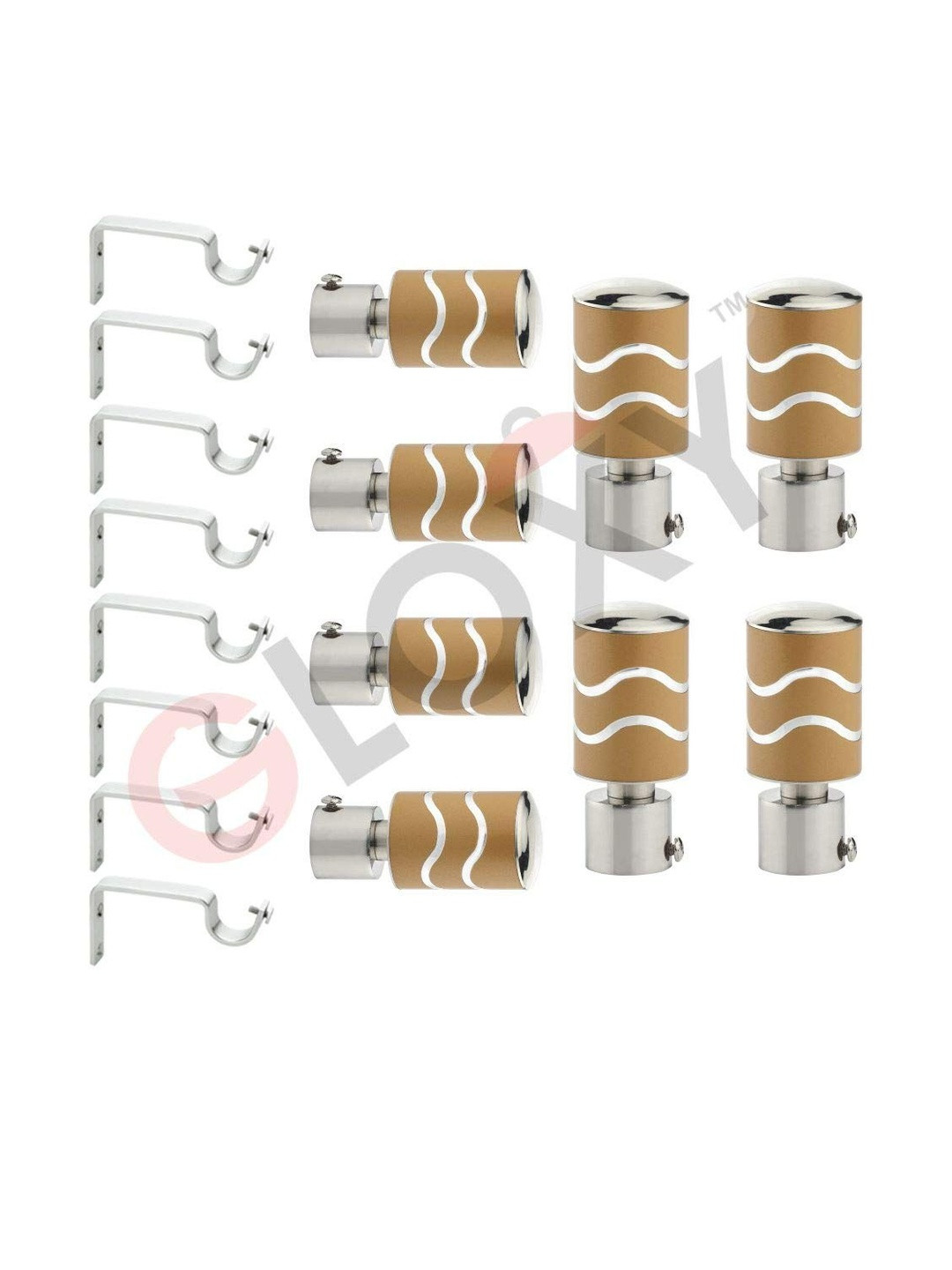 GLOXY Pair of 4 Yellow & Silver Metal Curtain Rods & Brackets