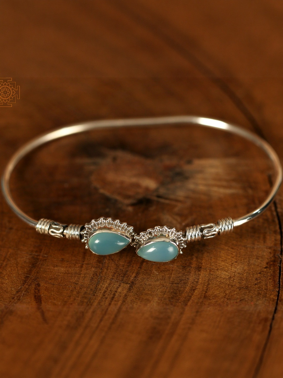 Exotic India Women Sterling Silver Double Stone Designer Cuff Bracelet