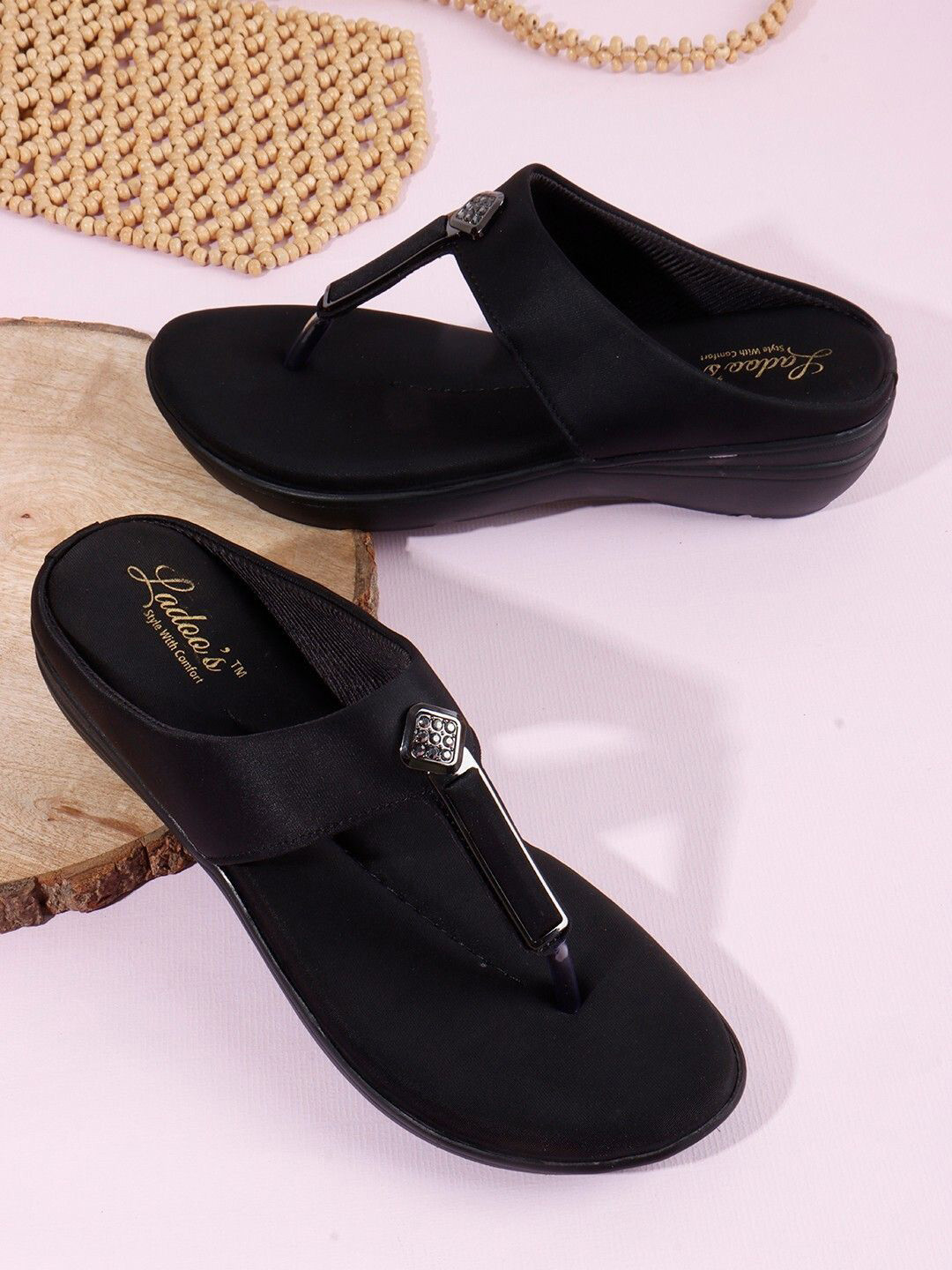 LADOO'S Women Western Embellished Wedge Heels Sandals